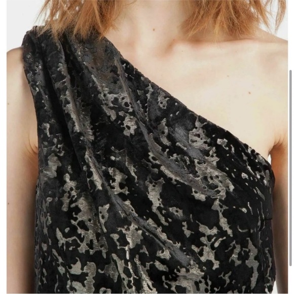 Maje Douce Silk Blend Velvet Shimmer One Shoulder Velvet Burnout Dress Small - Picture 5 of 16